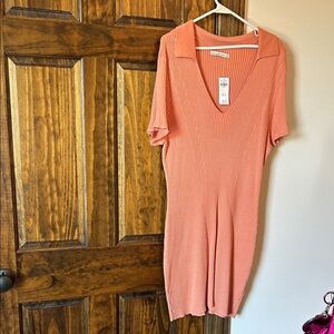 Abercrombie & Fitch Ribbed Midi Dress in Coral